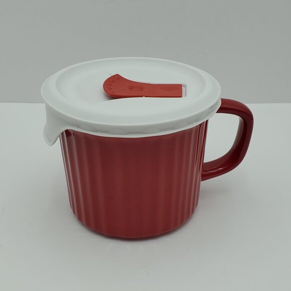Corningware Red Meal Mug Corning Ribbed Soup Coffee Mug with Vented Lid - Picture 1 of 5